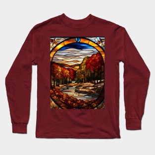 Stained Glass Window Of Autumn Scene Long Sleeve T-Shirt